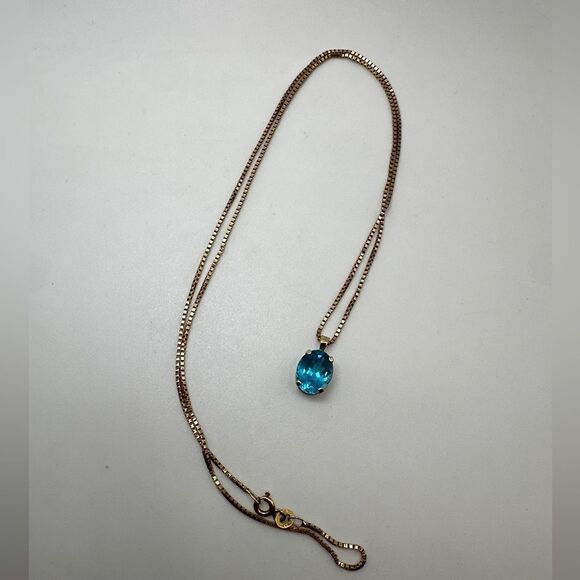 22" 14k YG box chain andā9x11mm oval cut Blue Topaz 14kt YG pendant necklace! - Picture 11 of 14